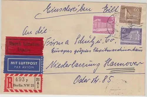 Berlin - 70+60+5 Pfg. Stadtbilder II Luftpost Einschreiben Eilbrief NW21 1959 n.