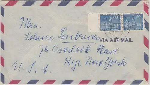 Berlin - 40 Pfg. Stadtbilder II Paar Luftpostbrief n. USA NW21 - New York 1957
