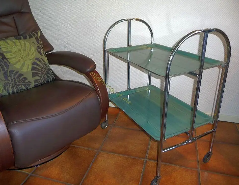 Dinett Bremshay ADT Brabantia Servierwagen Teewagen Klapptisch grün Holzmaserung 0