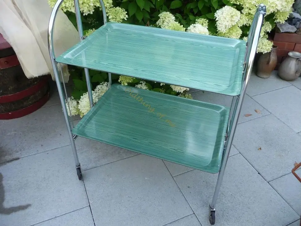 Dinett Bremshay ADT Brabantia Servierwagen Teewagen Klapptisch grün Holzmaserung 1