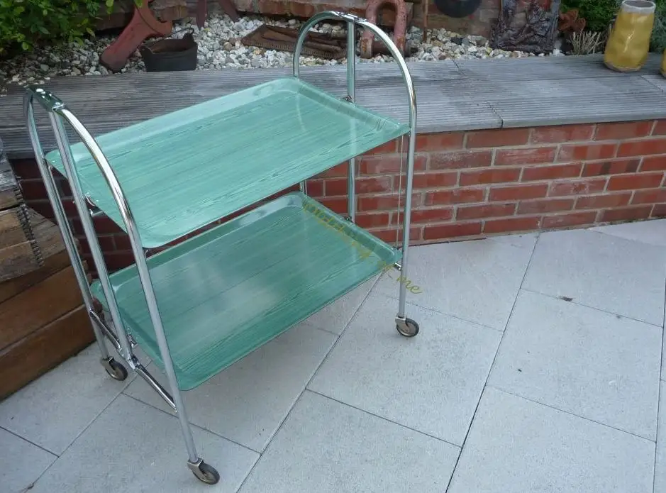 Dinett Bremshay ADT Brabantia Servierwagen Teewagen Klapptisch grün Holzmaserung 2