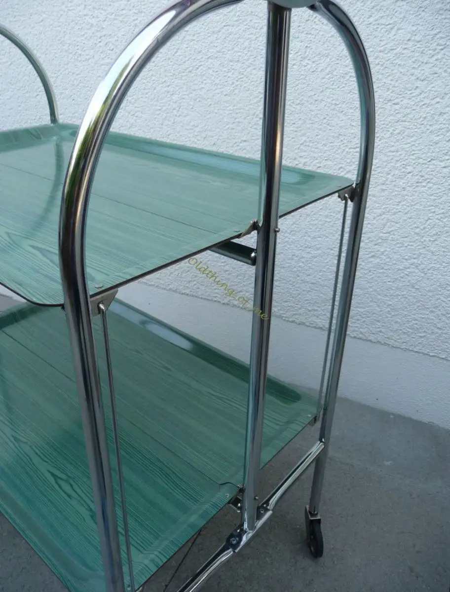 Dinett Bremshay ADT Brabantia Servierwagen Teewagen Klapptisch grün Holzmaserung 5