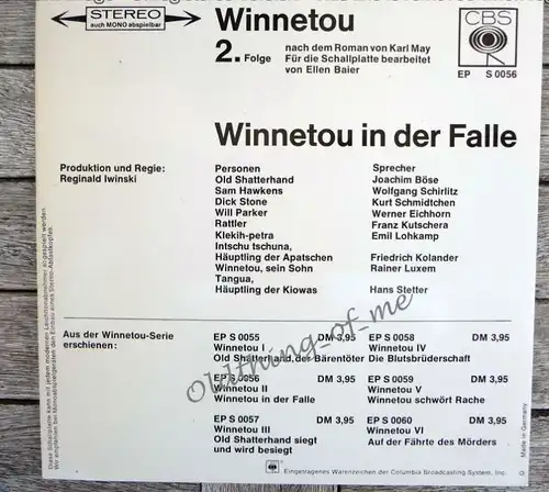 Winnetou 2.Folge Karl May Single Vinyl Schallplatte 7\"