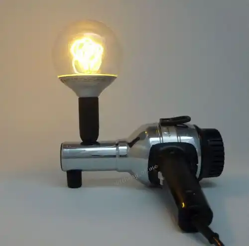 Tischlampe Fön Wigo Taifun GOLDWELL LED DIY Upcycling chrom schwarz