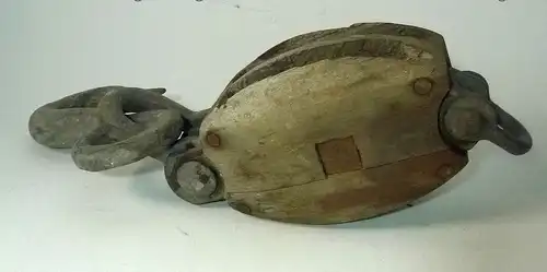 Alte antike Holz Umlenkrolle Schiff Seilzug Flaschenzug Bauer
