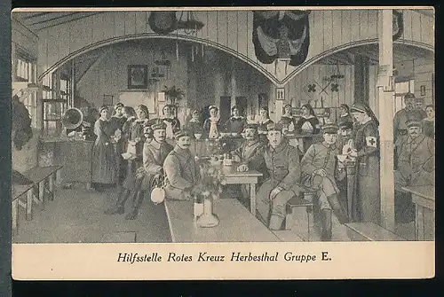 31656 AK,   Soldaten bei der Hilfsstelle Rotes Kreuz Herbesthal Gruppe E 1916