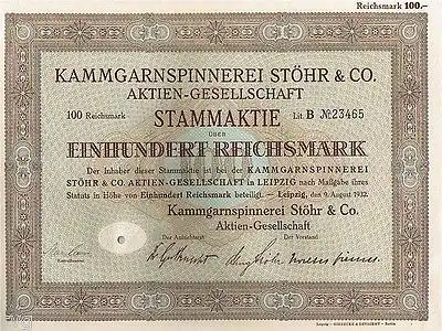 23416 HWP / KAMMGARNSPINNEREI STÖHR & CO AG, 100 RM