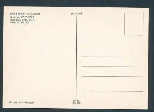 [Ansichtskarte] Boeing B.737-2S3, EAST WEST AIRLINES. 
