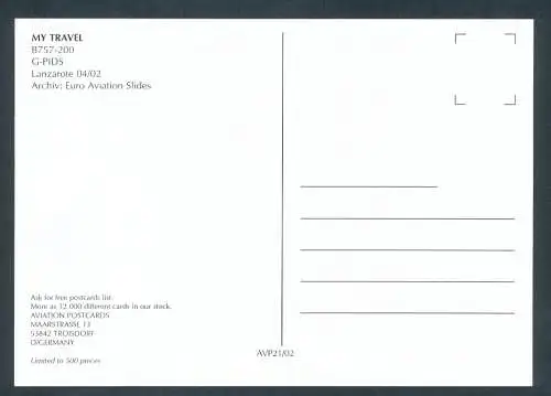 [Ansichtskarte] MY TRAVEL, B757-200. 