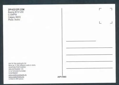 [Ansichtskarte] ZIP/4321ZIP.COM, Boeing B737-200. 