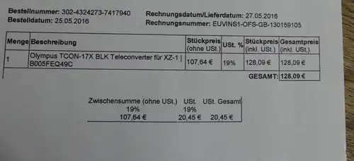 Objektiv Olympus TCON-17X BLK Teleconverter für XZ-1, neuwertig TOP ZUSTAND!!!