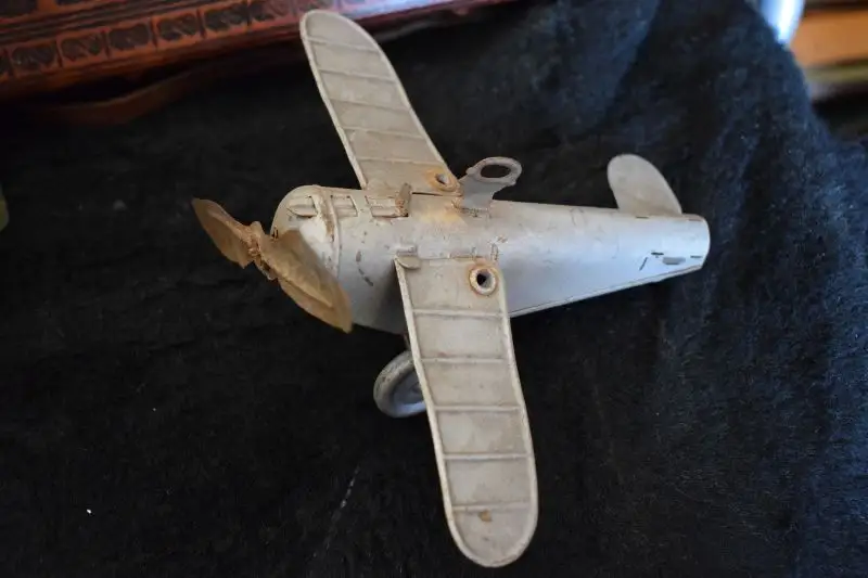 Altes Blechspielzeug, Flugzeug, Propeller DRGM USA Pat. appl. For 0
