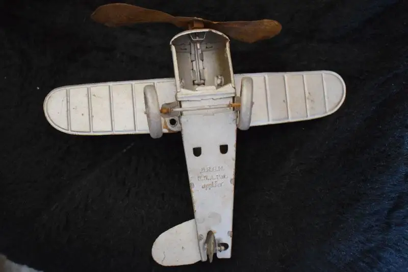 Altes Blechspielzeug, Flugzeug, Propeller DRGM USA Pat. appl. For 3