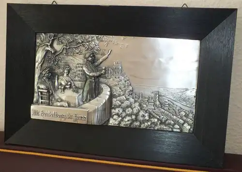Zinnbild Heidelberg "Alt Heidelberg du feine", sehr plastisch im Holzrahmen, TOP