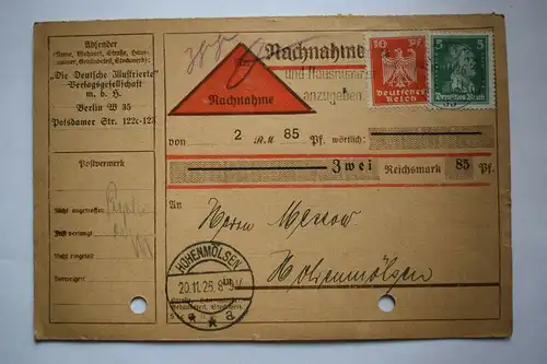 Ganzsache 1925 Nachnahme, Deutsches Reich, Stempel Halle Hohenmölsen
