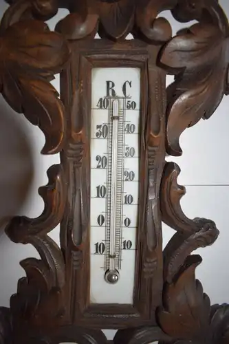 Barometer Thermometer, Holz geschnitzt, Carl Böttcher Strassberger Str.28 Berlin