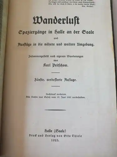 Buch Wanderlust, Spaziergänge in Halle (Saale) und Ausflüge, 216 Seiten von 1925
