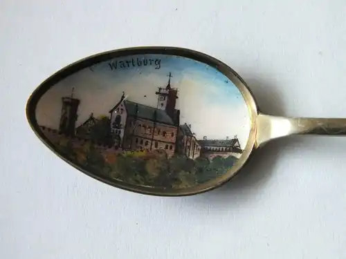 Schöner Zierlöffel, Andenkenlöffel, Wartburg, Eisenach, 800 Silber Emaillmalerei