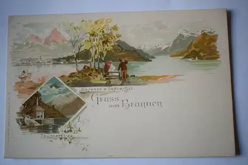 Ak Gruss aus Brunnen, Brunnen & Urner See, Tellskapelle, um 1900 nicht gelaufen