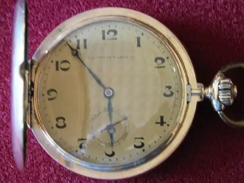 Schöne Taschenuhr Tavannes Gold 585, Ankerwerk, Sprungdeckel, 3 Deckel Gold TOP