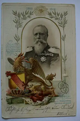 Ak Zum 50-jähr. Regierungsj. des Grossherzogs Friedrich von Baden, 1902 gelaufen