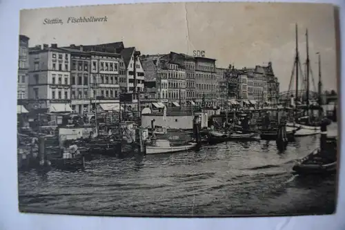 Ak Stettin, Fischbollwerk,  1928 gelaufen