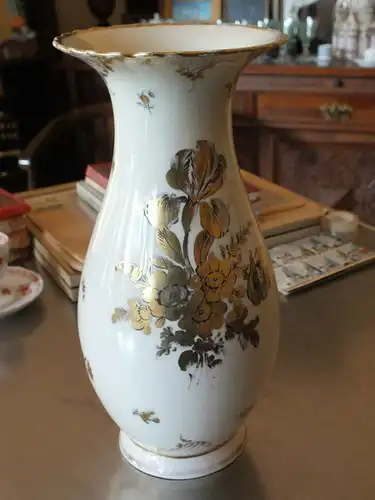 Große Vase Blumen Gold, Volkstedt, handgemalt, 29,5cm hoch TOP!!! Thüringen