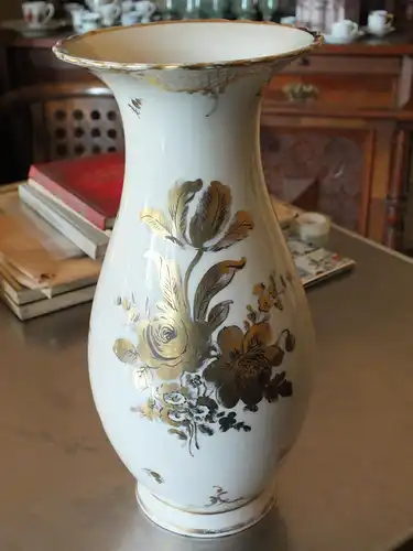 Große Vase Blumen Gold, Volkstedt, handgemalt, 29,5cm hoch TOP!!! Thüringen