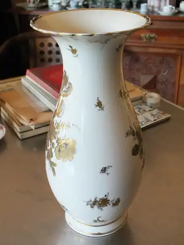 Große Vase Blumen Gold, Volkstedt, handgemalt, 29,5cm hoch TOP!!! Thüringen