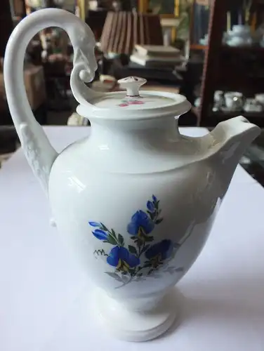 Meissen Mokkakanne, rote Rose, alte unterglasurblaue Marke, 21,5cm, schönes Teil