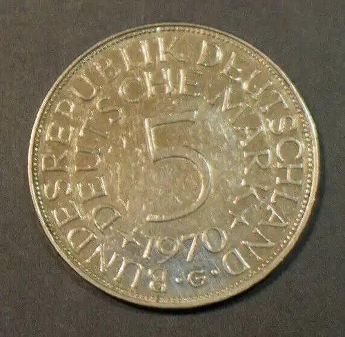Deutschland 5 Mark 1970 G Silberadler BRD DM Silber, guter Zustand
