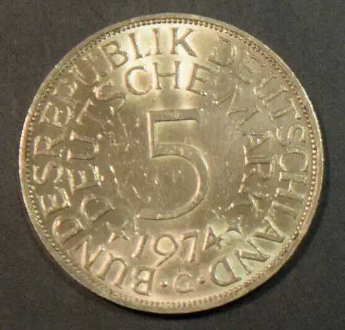 Deutschland 5 Mark 1974 G Silberadler BRD DM Silber, guter Zustand