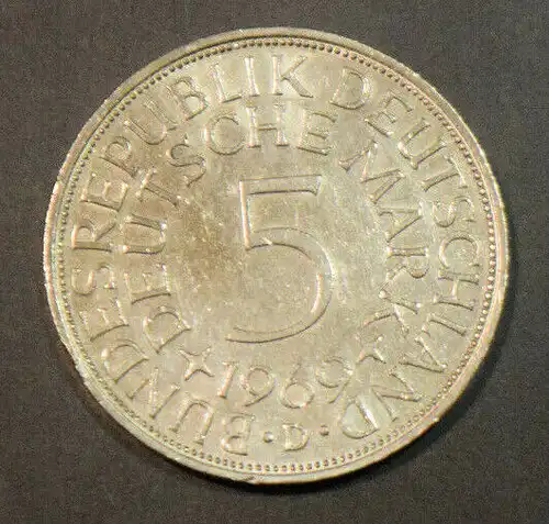 Deutschland 5 Mark 1969 D Silberadler BRD DM Silber, guter Zustand