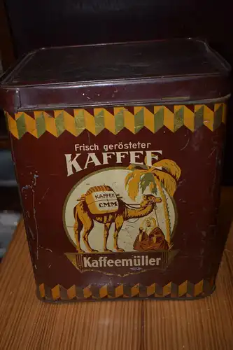 Große Blechdose Kaffee Kaffeemüller C. Max Müller, Chemnitz Äussere Johannisstr.