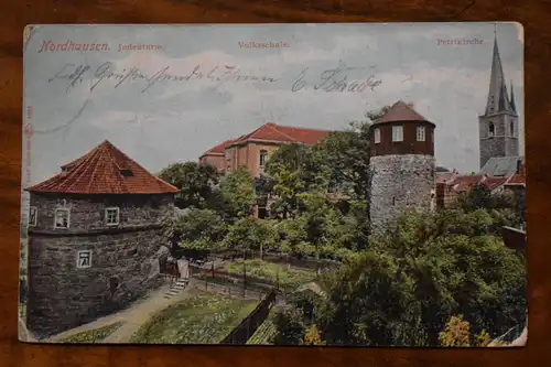 Ak Nordhausen Judenturm, Volksschule, Petrikirche, um 1909 gelaufen