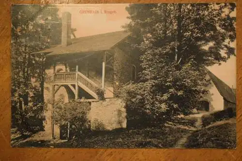 Ak Grünhain i. Erzgeb., Fuchsturm nebst Langschuppen im Klostergarten 1913