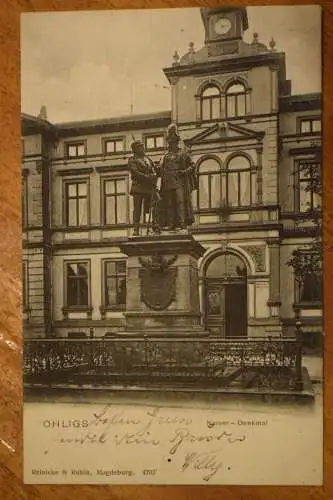 Ak Ohligs, Kaiser-Denkmal, um 1904 gelaufen, Bahnpost