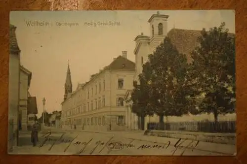 Ak Weilheim i. Oberbayern, Heilig-Geist-Spital, um  1912 gelaufen