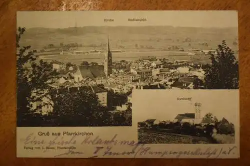 Ak Gruß aus Pfarrkirchen, Kirche, Stadtansicht, Gartlberg, um  1908 gelaufen