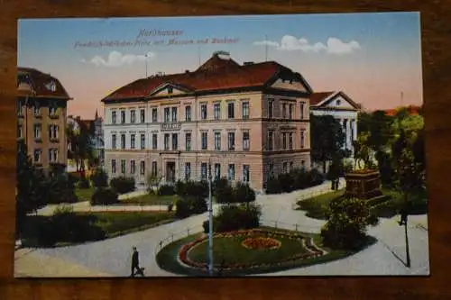 Ak Nordhausen Friedrich-Wilhelm-Platz mit Museum u. Kaiser Friedrich Denkmal