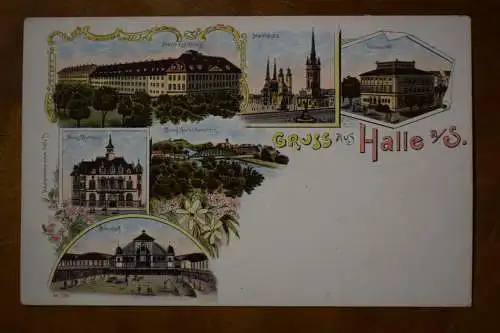 Ak Halle (S.), Litho, Gruss aus Halle, Markt, Uni, Rathaus, Burg..., um 1900