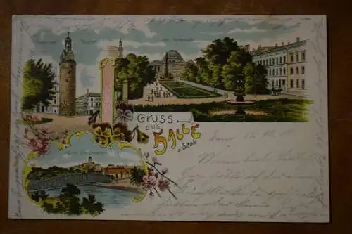 Ak Halle (S.), Litho, Gruss aus Halle, Leipziger Turm, Giebichenstein, Promenade