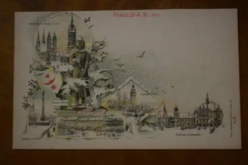 Ak Halle (S.), Winterkarte, Litho,  um  1900 nicht gelaufen