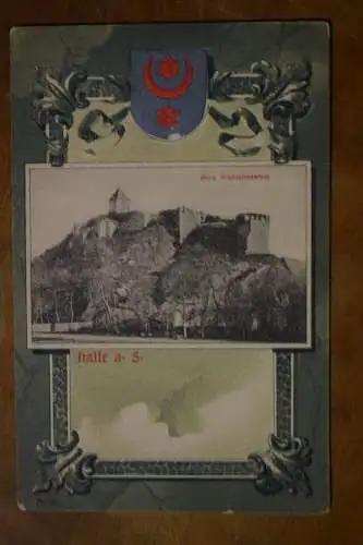 Ak Halle (S.), Wappenkarte, Burg Giebichenstein, um  1900 nicht gelaufen