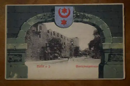 Ak Halle (S.), Wappenkarte, Moritzburgstrasse, um  1900 nicht gelaufen