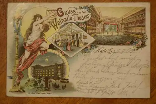 AK Halle / Saale, Gruss aus Walhalla - Theater, 1909 gelaufen