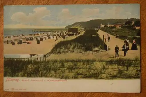 Misdroy, Strand, Damenbad und Dünenpromenade,   um 1908 gelaufen