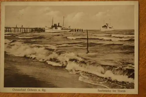 Ostseebad Göhren a. Rg., Seebrücke im Sturm, um 1933 gelaufen