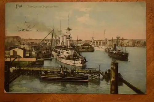 Kiel, Kieler Hafen mit Krupp´scher Werft, um 1908 gelaufen