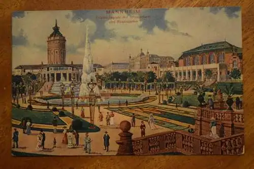 Mannheim, Friedrichsplatz mit Wasserturm und Rosengarten, um 1907 nicht gelaufen